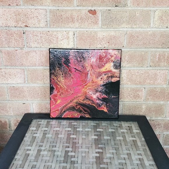 12x12" Abstract Fire Acrylic Pour Painting - Picture 2 of 2